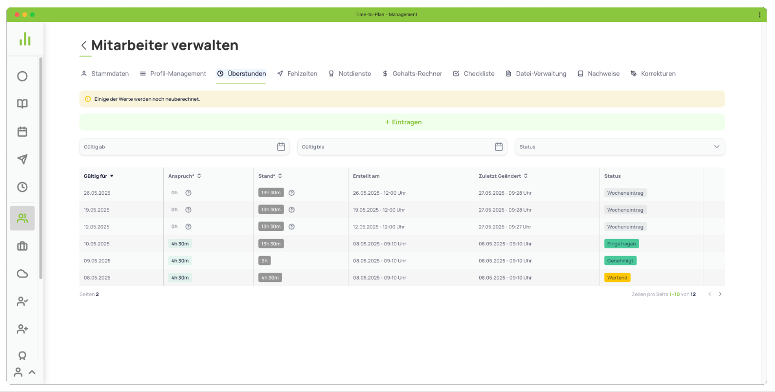 Überstundenverwaltung