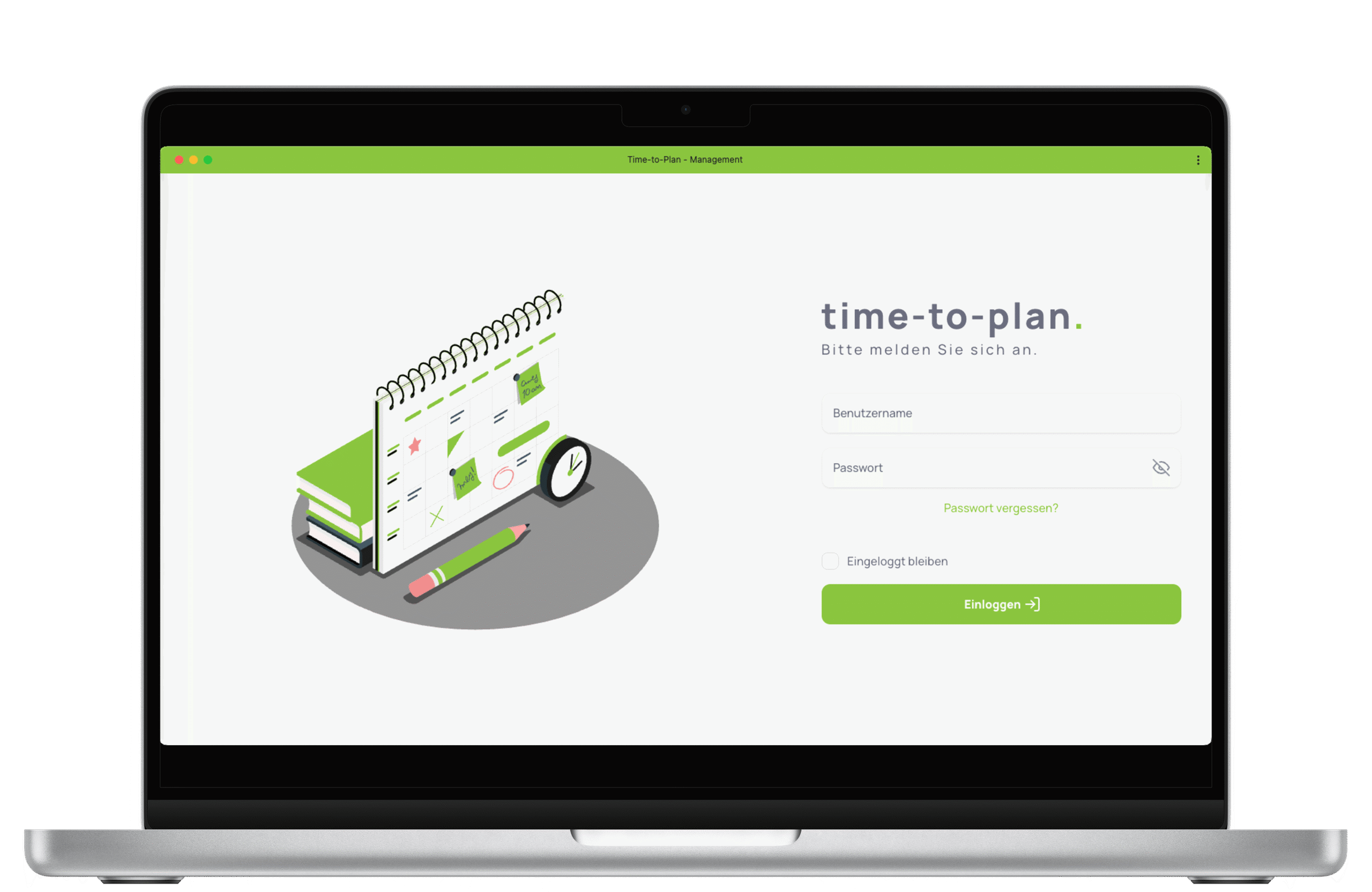 time-to-plan login screen